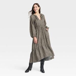 NWT Women's Balloon Long Sleeve Tiered Midi Dress M - A New Day